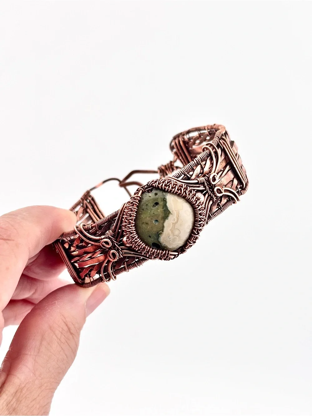 HANDMADE Jasper Wire Wrapped Copper Statement Bracelet, Unisex Jewelry Gift